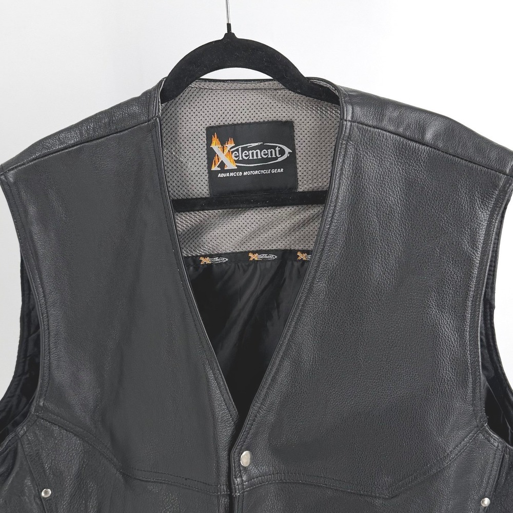 Xelement Leather Motorcycle Vest Mens XXL Black Snap Front Conceal Carry READ